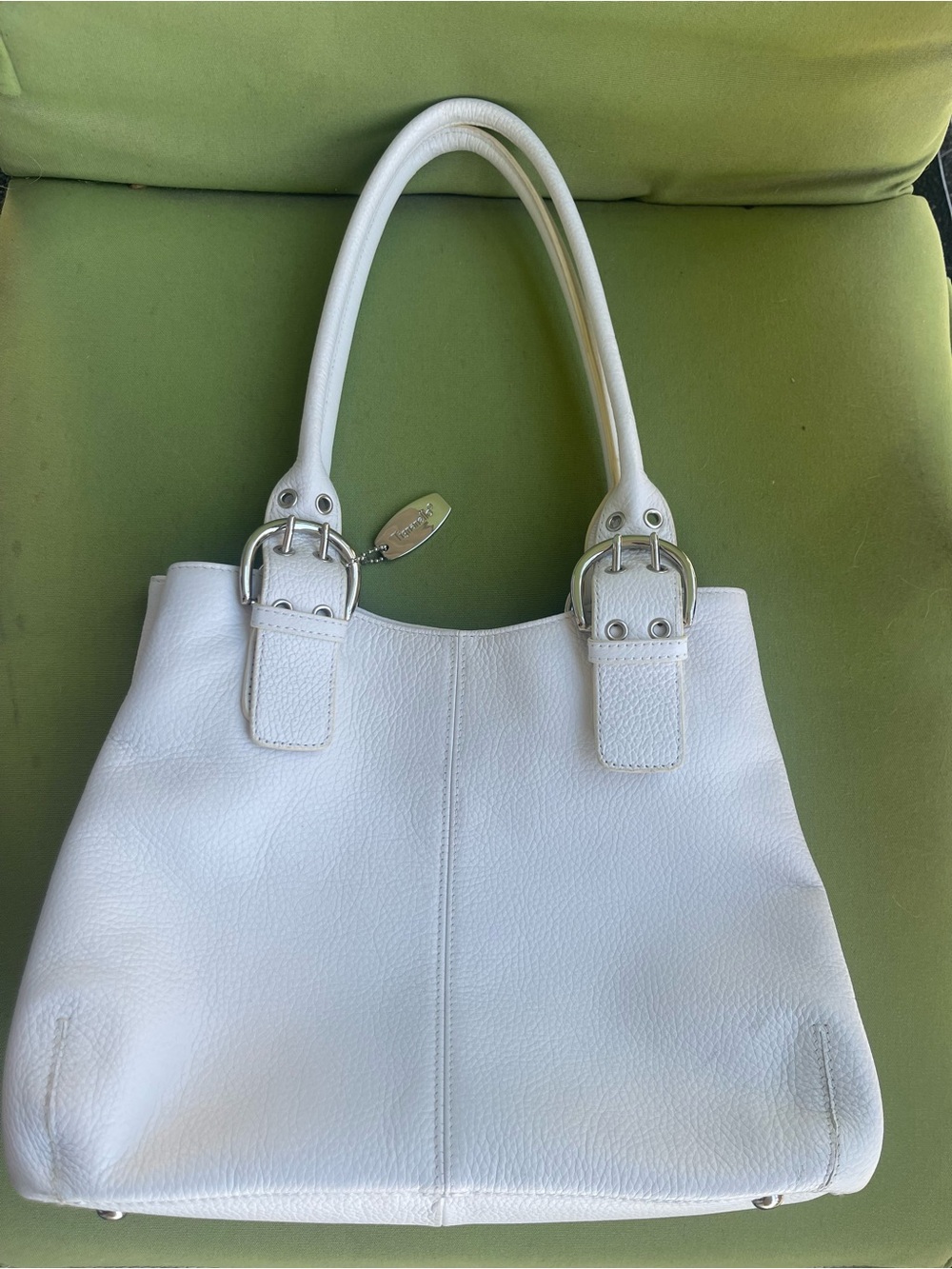 Tinganello White Leather Shoulder Tote Bag